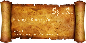 Szanyi Koriolán névjegykártya